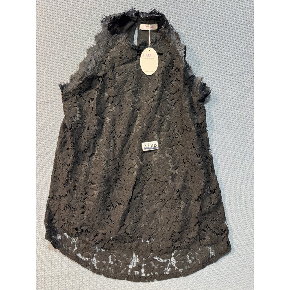 HALIFE Lace Halter Top Womens Small Brown